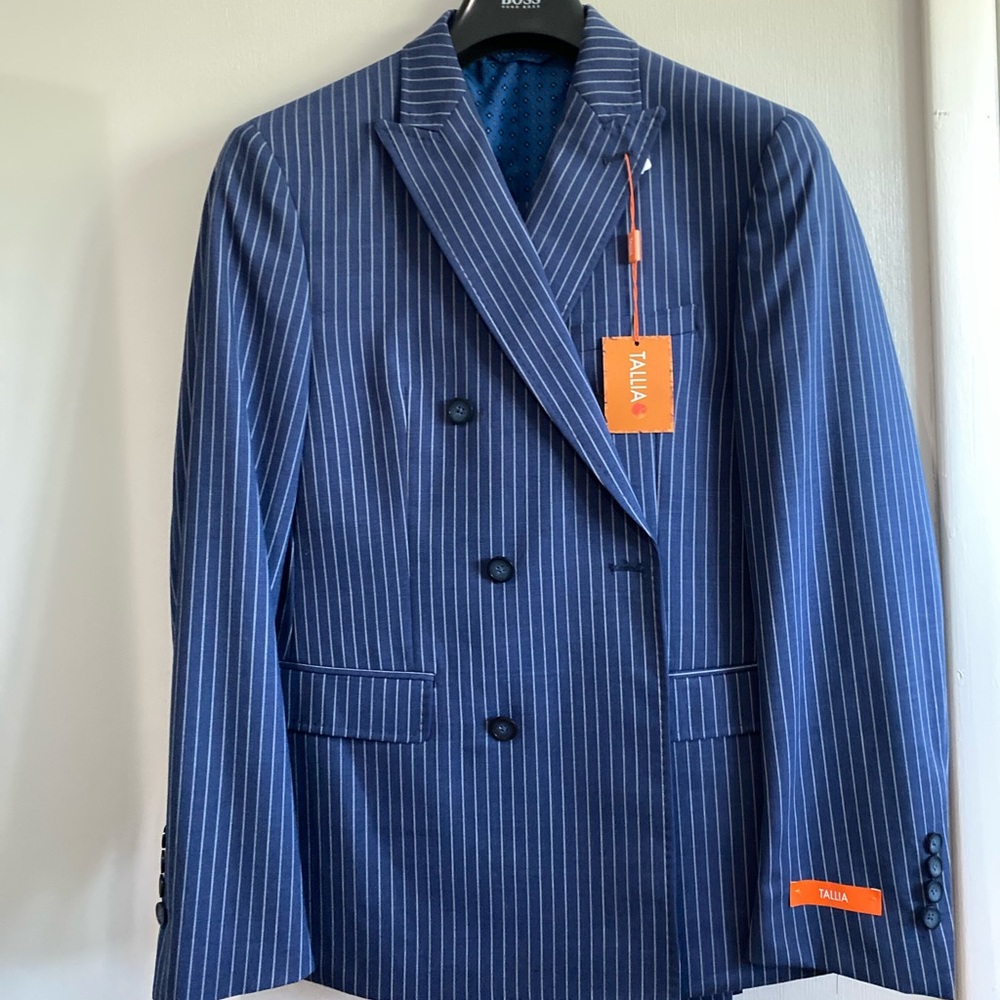 TALLIA Blue Pinstripe Suit with Notch Lapels